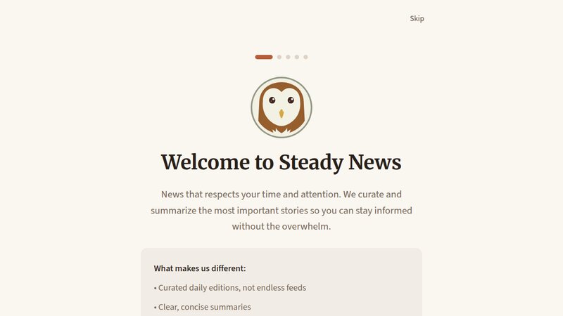 A calm, finite daily news briefing (no infinite scroll, no ads) preview